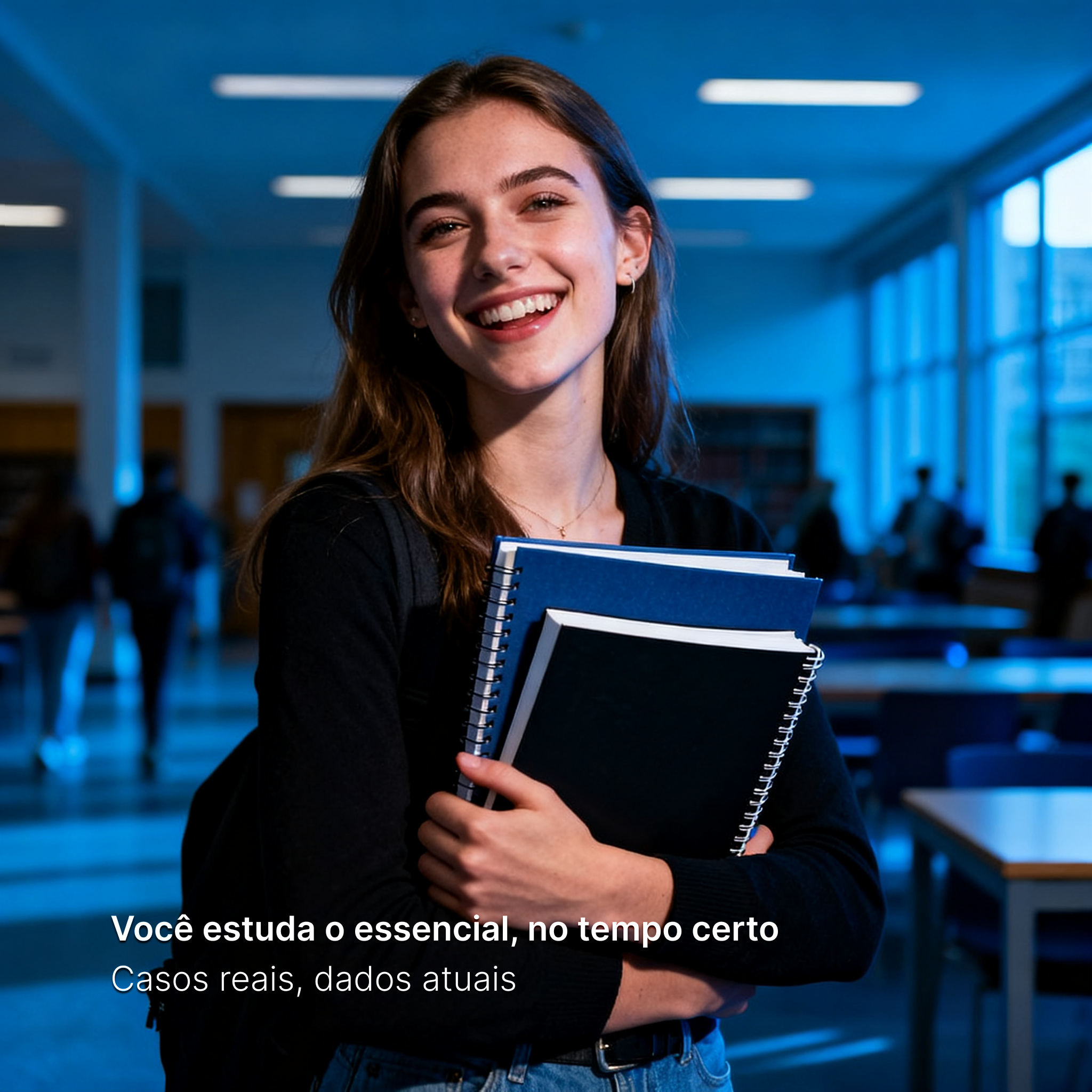 Estudante com livros, representando conteúdo atual